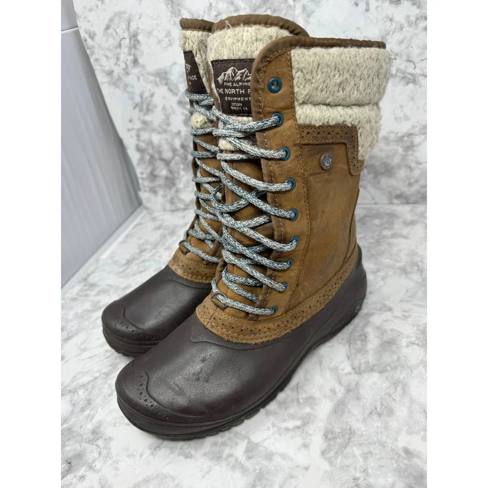 The North Face Shellista II Mid Boots Brown Leather Winter Snow CVX2 Womens 8